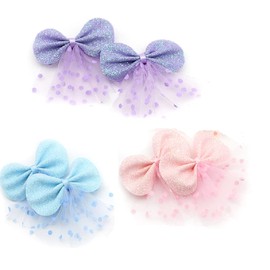 Hot & Sattion 6 Packs Baby Girl Hair Clips Polka Dotted Chiffon Glitter Non-slip Butterfly Clips Barrettes for Girls Baby Kids Children Toddlers Hair Accessories (6 packs)