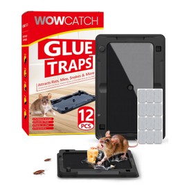 Wowcatch Sticky Mouse Traps Indoor for Home - 12 Pack Glue Traps for Roaches, Spider, Lizard, Rodent Catcher for Kitchen, Garage, Glue Boards for Insects, Pet Safe Pest Control, Non-Toxic, Small Size