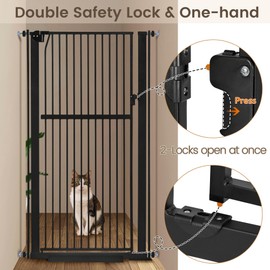 59" Extra Tall Pet Gate - Durable Metal Cat/Dog Gate With Double Safety Lock & Walk Thru Door for Indoor Stairs, Doorways, Hallways - Self Closing/Stay Open/Open Both Ways, Pressure Mounted