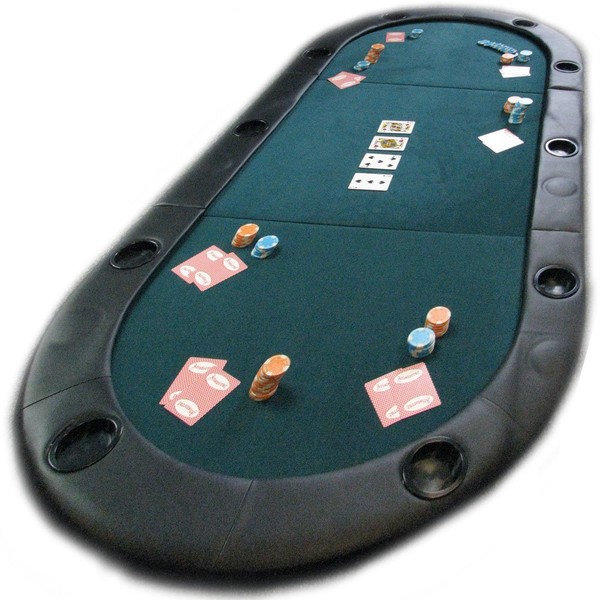 Trademark Poker 78" Light-Weight Texas Hold'em Poker Foldable Tabletop with Padded Armrest and Cupholders for 10 Players, Green (841606GNO)