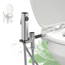 Terapaton RV Bidet Sprayer with Stainless Steel Holster, Side-Mounted Handheld Bidet with Hose, RV Fitting, Shut-Off Handle, for Motorhomes, Travel Trailers & Campers Toilet (Chrome-SideMount)