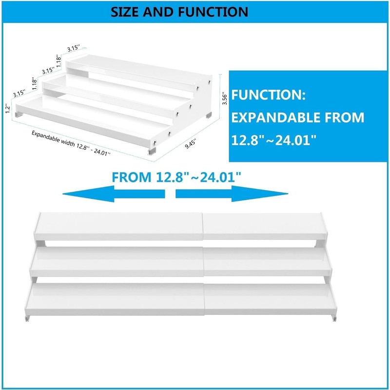 Wobmmi Expandable Spice Rack Storage organizer with 3-Tier step shelf