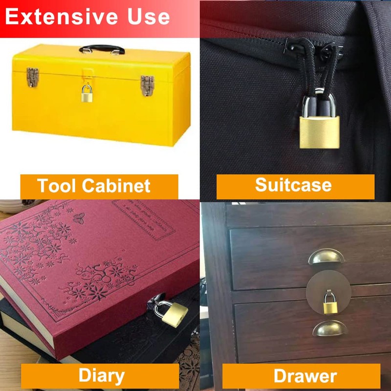 Solid Brass Padlock keyed Different Locks of 6 Pack, Solid