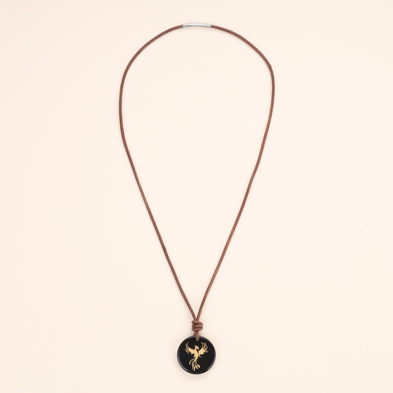 COAI Genuine Leather Necklace for Men Women, Phoenix Pendant Black