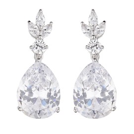 Clip On Earrings - Silver Plated Drop With Clear Crystals And Stones - Nala