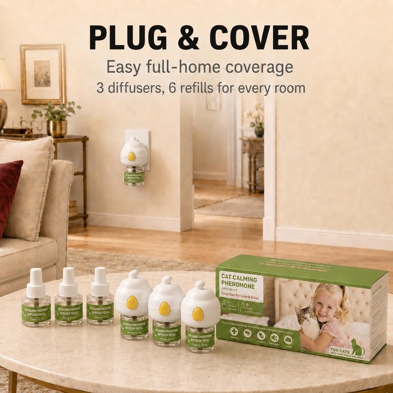 9-Pack Cat Calming Pheromone Diffuser Kit, 3 Diffusers & 6×48mL