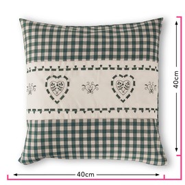 Wometo Cushion Cover, Deer and Heart Design, in Red, Blue and Green, Chequered Pattern, 40 x 40 cm, 40 cm x 40 cm