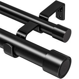 Mavivegue Asta per tenda a 2 corde, 79 – 180 cm, a doppio filo, in acciaio inox, diametro 2,54 cm, regolabile con terminale, tappo per soggiorno, cucina, camera da letto, colore nero