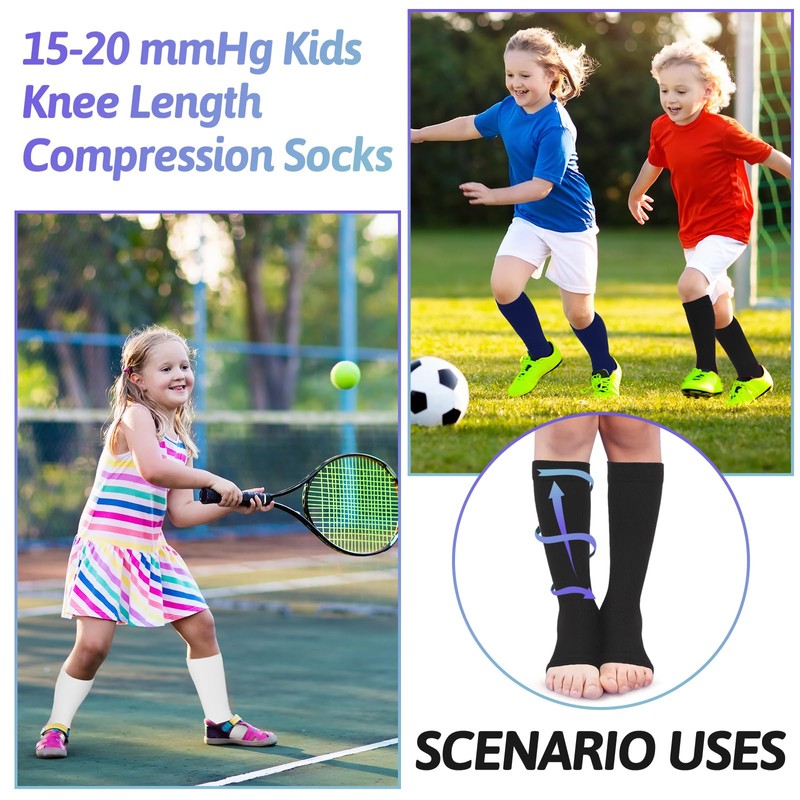 Shinymoon 4 Pairs Kids Open Toe Compression Socks 15-20 Mmhg