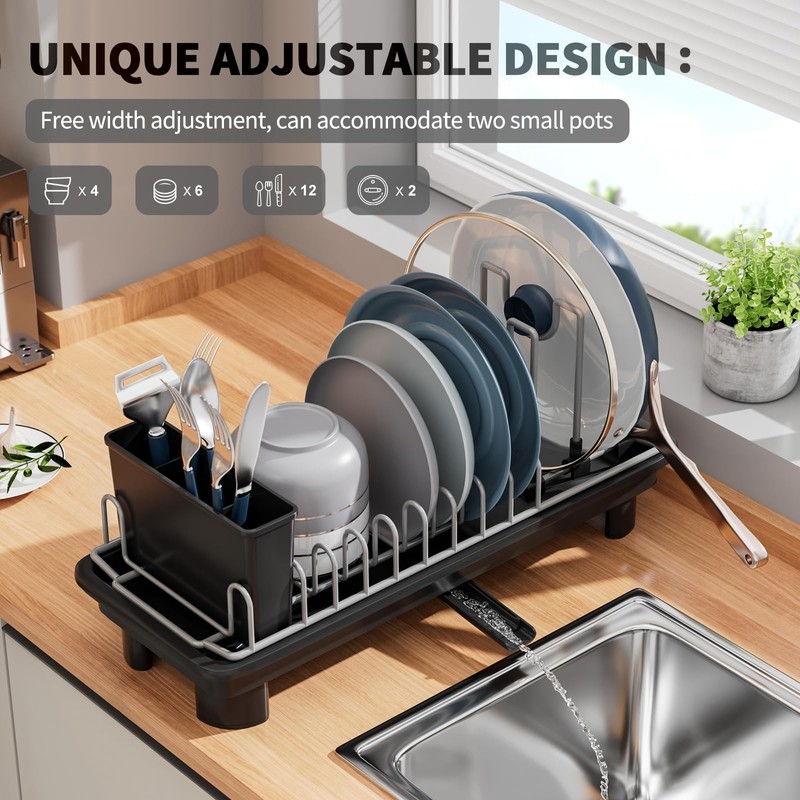 SanDream Small Dish Drying Rack with Removable Utensil Holder &