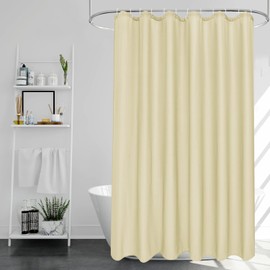EurCross Beige Shower Curtains Mould Proof Resistant Washable, Quick Dry Water-resistant Fabric Bathroom Shower Curtain 180 x 180cm Drop with 12 Plastic Hooks