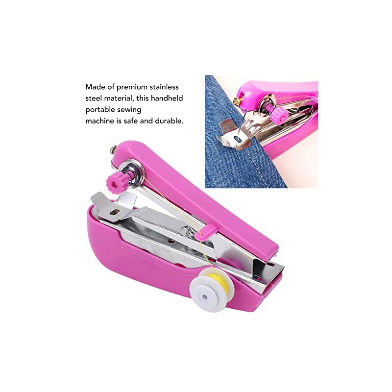 Pssopp Mini Single Stitch Handheld Sewing Machine, Pink, Hand Powered,