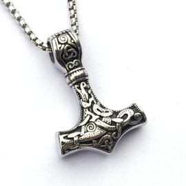 Thor's Hammer Pendant Celtic Knot Necklace for Men Women, Stainless Steel Viking Thor Mjolnir Pendant Runes Irish Triangle Trinity Knot Necklace, Vintage Amulet Noridc Jewelry Viking Gift For Men