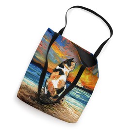 Calico Cat on the Beach at Sunset Ocean Animal Art by Aja Tote Bag