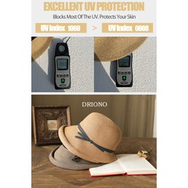 DRIONO Straw Hat - Women Style Fashion Summer Cloche Beach Fedora Trilby Hat Panama Sun Hat (Beige)