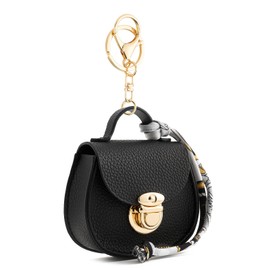 WOZEAH Mini Backpack Keychain for Women,Small Change Pouch Coin Purse Snap Button with Key Headset Bag（Black）