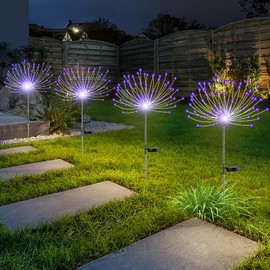 YOTOZU 4 PCS Solar Firework Light, Outdoor Solar Garden Decorative Lights 120 LED Powered 40 Copper Wires String DIY Landscape Light for Walkway Pathway Backyard Decor Parties Perfect Gifts(Purple)