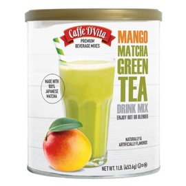 Cafe D'Vita Mango Matcha Green Tea - Sweet Flavored Matcha Latte Powder, Ceremonial Grade Japanese Matcha Mix, Sweetened, Enjoy Hot or Iced - 19 oz Can