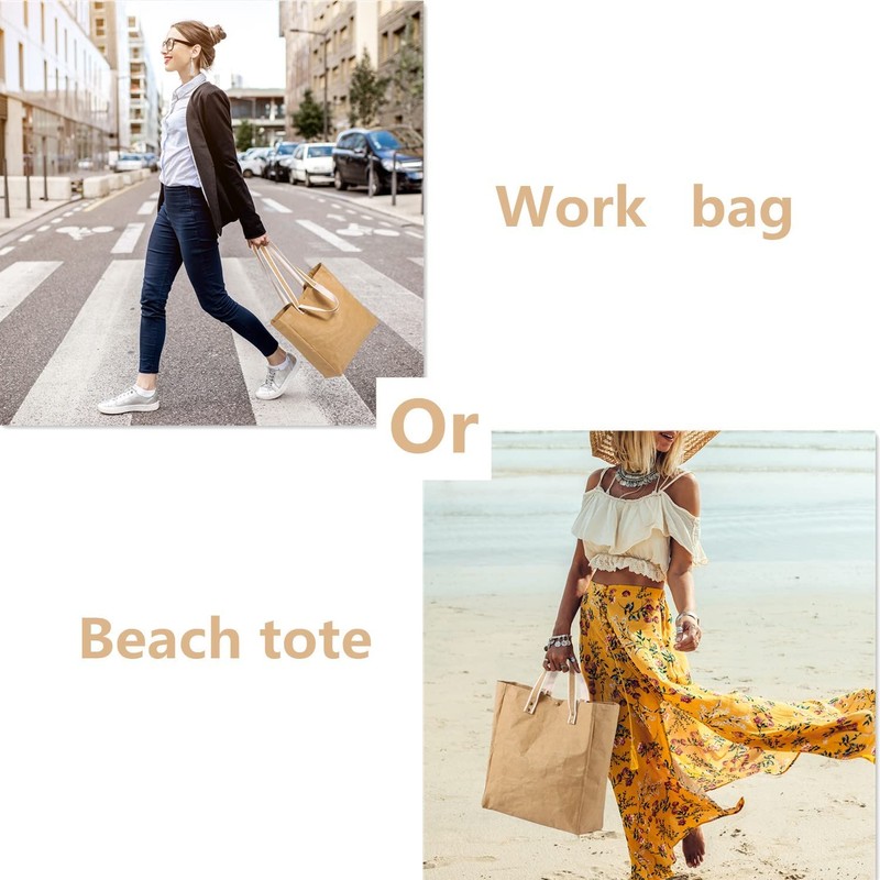 LEKOCH Large Washable Reusable Kraft Paper Tote Bag Carry Bag