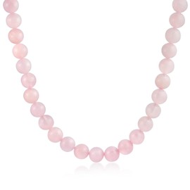 Plain Simple Classic Western Jewelry Pale Pink Rose Quartz Round 10MM Bead Strand Collarbone Necklace for Women Silver Plated Clasp 17 Inch