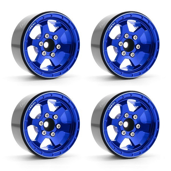 TREAL 1.9 Beadlock Wheels 1.9 inch Wheels (4P) CNC Machined for 1:10 RC Crawlers Axial SCX10 III TRX4 Redcat Gen8-Type H(Blue)