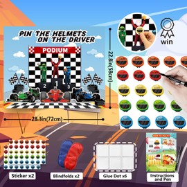 Cars Party Games for Boy, Pin The Helmets on The Drivers Party Game for Monster Truck Race Car Birthday Party Supplies Decorations