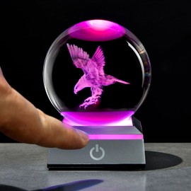 QIANCHANG 3D Laser Etched Eagle Crystal Ball with LED Light Stand, 80mm Crystal Eagle Figurine Lamp Night Light, Eagle Statue Carving Glass Sphere Decorative Balls Paperweight Gift for Women Kids
