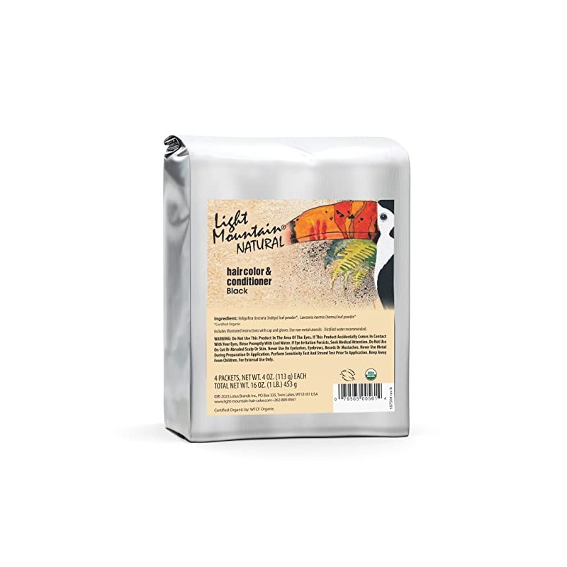 Light Mountain Natural Bulk Hair Color and Conditioner, Black, 16