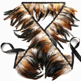 Holmgren Natural Rooster Feather Trim - 2 Yards 5-7inch Rooster Feathers Fringe Trim for Feather Shawl Cape, Gloves, Dress Costume and Home Party Decoration (Natural)