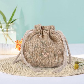 Small Woven Bucket Bag | Drawstring Bucket Purse,Hobo Small Drawstring Shoulder Bag Weave Hand Bag Women Summer Beach Purse