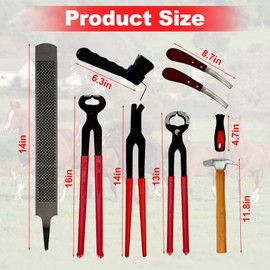 Gtouse 8Pcs Farrier Hoof Tool Kit Horse Hoof Trimming Tools Farrier Hoof Nippers, Horseshoe Cutting Pliers, Hoof Rasp File, Horseshoe Brush, Hoof Knife, Hoof Hammer for Horses Cattle Sheep Donkeys