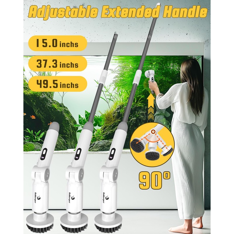 fishkeeper 8-in-1 Electric Aquarium Cleaning Brush - IPX9 Waterproof, LED