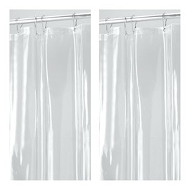 iDesign Vinyl Shower Curtain Liner with 12 Grommets and Weighted Magnets - 72" x 72" - Set of 2 - Clear