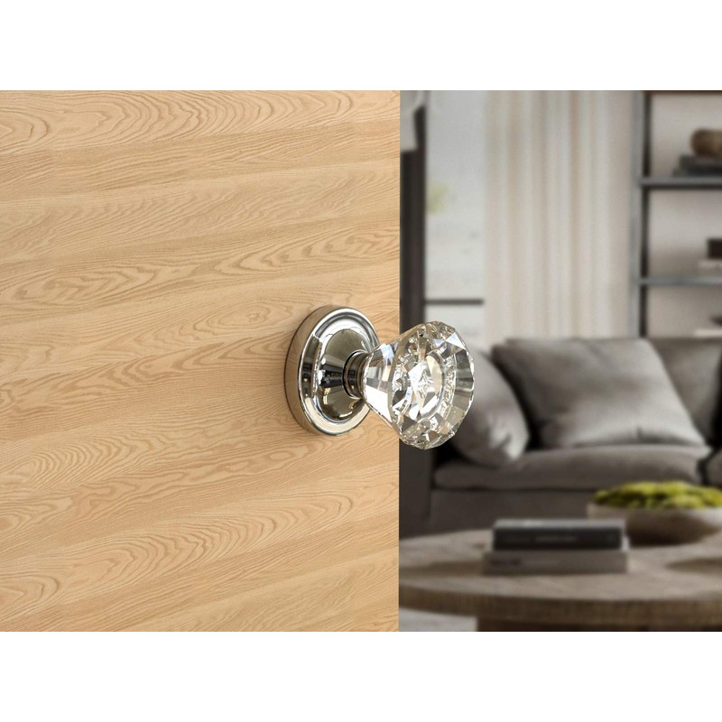 Privacy Diamond Round Brilliant Crystal Door Knobs Polished Chrome Round