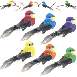 Lets Joy Pack of 6 Bird Decorative Figures, Artificial Feather Birds, Colourful Simulation Foam Birds with Clip, Feather Bird Model, Garden Simulation Bird Figures, Wedding Decoration