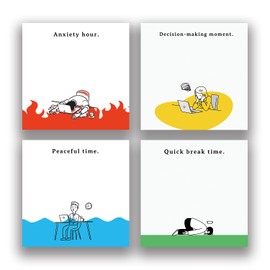 Funny Emo Mood 4 Pads / 200 Sheets 3x3 inch Sticky Notes Set, Vintage Memo Pads with High-Adhesive, Post Reusable Tearable it Notes for Journal Planners Office School Home, Bulk Retro Stationery Gift