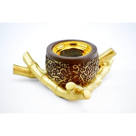 Intense Oud Bamboo Trangle Arabic Script Incense Bakhoor Burner - Brown