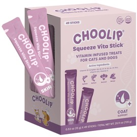Choolip Grab & Go Squeeze Vita Stick Lickable Treats for Dogs & Cats. 49 Coat Support Sticks with Essential multivitamins. Soft and Tasty Paste for All Life Stages, Supporting Coat Health