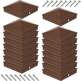 16 Pcs (Brown Post Cap, for 4'' x 4'' Nominal Posts, Actual 3.5'' x 3.5'') Fence Post Caps Aluminum Post Caps Metal Pyramid Post Caps Cover for Post Top Caps Mailbox Lamp Post Deck Dock