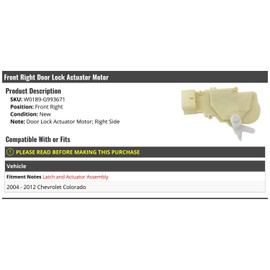 Front Right Passenger Side Door Lock Actuator Motor - Compatible with 2004-2012 Chevy Colorado