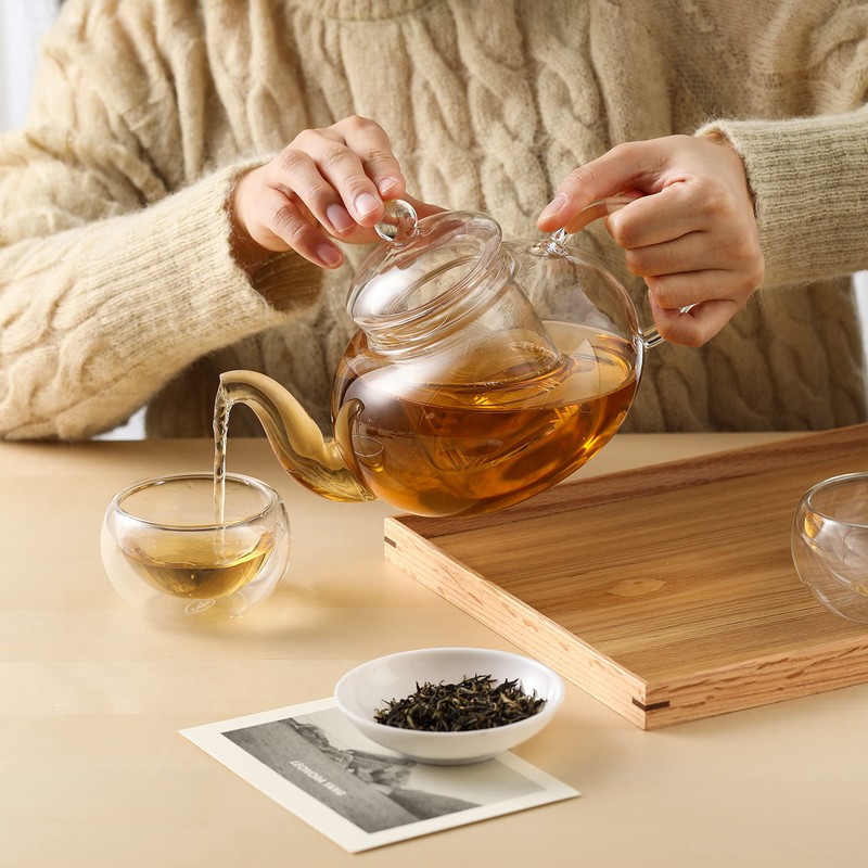 CnGlass 33.8oz Glass Teapot with Removable Infuser,Stovetop Safe Tea Kettle,Blooming