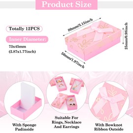 Craftdady 12 Pack Cardboard Jewelry Present Boxes with Lids Bowknot 3.15 x 1.97 Inches Pink Rectangle Packaging Boxes Flower Leaf Pattern Necklace Earring Ring Cute Jewelry Boxes for Valentines Day