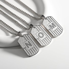 Kalanophel A Initial Letter Necklace for Men, American Flag Dog Tag Military Pendant Chain Husband Boyfriend Him Valentine's Day Birthday Anniversary Jewelry Gift Silver