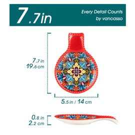 vancasso Ceramic Spoon Rest for Stove Top, 7.7 Inch Cooking Spoon Holder for Kitchen Counter Decor, Spoon Holder for Coffee Spoon Rest, Spoon Cradle, Spatula, Spoons or Tongs, Decorations, Red