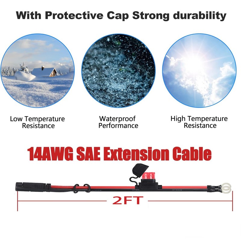 2 FT SAE Battery Connector, SAE to O Ring Terminal