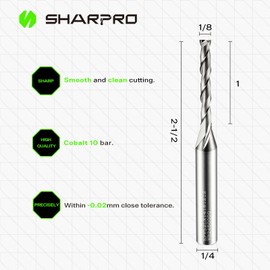 SHARPRO Spiral Upcut Router Bit 1/4 Inch Shank 1/8 Inch Cutting Dia. 1'' CL. Extra Long 2-1/2'' OVL. Carbide Upcut CNC Bits, Ideal for Wood Engraving and Plunging Applications (5PCS)