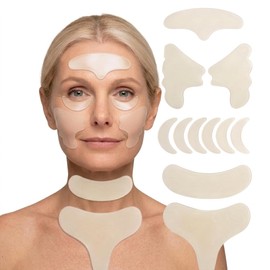 Set de 11 Parches Antiarrugas de Silicona Reutilizables | Tratamiento Nocturno con Efecto Lifting para Rostro, Frente, Ojos, Cuello y Escote | Parches Faciales.
