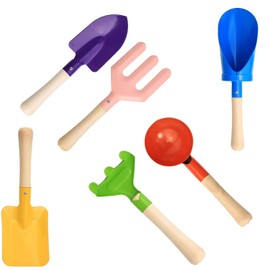 Egashow Egashow 6 PCS 8" Kids Garden Tools, Made of Metal with Sturdy Wooden Handle, Beach Snow Toys Cylinder, Spoon, Fork, Rake, Flat & Pointed Shovels for Children