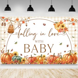 AIBIIN Fall Baby Shower Decorations Backdrop Organe Pumpkin Falling in Love with Baby Photography Background Wildflower Baby in Bloom Baby Shower Party Decorations Banner 70.8 x 43.3 inch