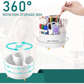 JOYISEN Pen Holder 5 Slots 360° Rotating Desk Organizer Multi-Functional Pencil Holder for Desk White Makeup Brush Holder for Office School Home Art Supply